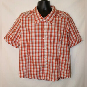 Men’s Bit & Bridle Western Plaid Pearl Snap Short Sleeve Button Up Shirt Large